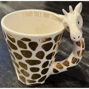 GIRAFFE COFFEE MUG Gold & White Speckled 8oz “ stand tall and stand out” ￼ ￼